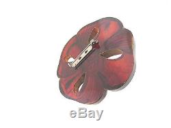 Large Vintage Deep Carved Bakelite Flower Brooch Pin C-clasp Tested