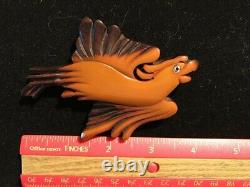 Large Vintage Wood And Bakelite Pin Flying Parrot