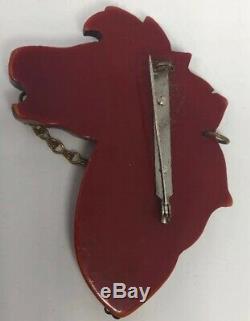 Large vintage red bakelite horse head with bridle detailed animal pin brooch