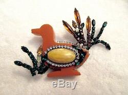 Lawrence Vrba Crystal Bakelite Duck Pin Signed Vintage Large Runway Couture Mint