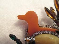 Lawrence Vrba Crystal Bakelite Duck Pin Signed Vintage Large Runway Couture Mint