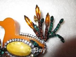 Lawrence Vrba Crystal Bakelite Duck Pin Signed Vintage XL Runway Couture -Mint