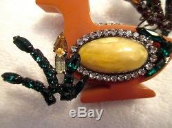 Lawrence Vrba Crystal Bakelite Duck Pin Signed Vintage XL Runway Couture -Mint