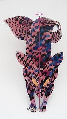 Lea Stein Paris Vintage Resin Bakelit 3D Animal Pin Brooch Pink Blue Black Fox