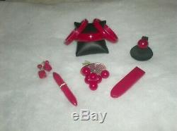 Lot 8 Pieces Vintage Cherry Red Bakelite Brooch Pins, Bracelets, Earrings, Ring