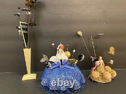 Lot of 42 Vintage Hat Pin Collection Plus two Pin Cushions & a Bakelite Stand