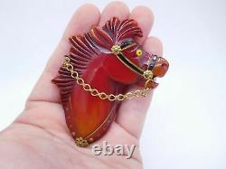 Lovely Antique Red Bakelite Carved Horse Equestrian Pin Brooch