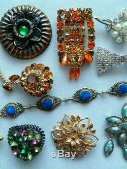 Lovely Sparkles Vintage Jewelry Lot Brooch/pin Sherman Coventry Lapis Bakelite
