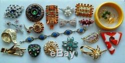 Lovely Sparkles Vintage Jewelry Lot Brooch/pin Sherman Coventry Lapis Bakelite