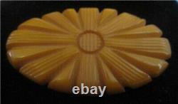 Lovely Vintage Deeply Carved Floral Design Butterscotch Bakelite Brooch Pin