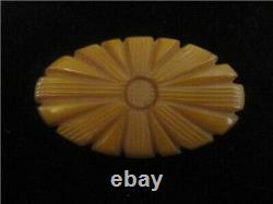 Lovely Vintage Deeply Carved Floral Design Butterscotch Bakelite Brooch Pin