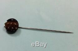 Lovely Vintage Hat Pin Bakelite Or Agate with Metal Studs