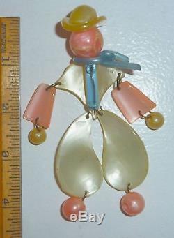 Lucite Nylon Plastic Bakelite Era Pin Brooch Cowboy Cute Vintage 4 1/4 inches