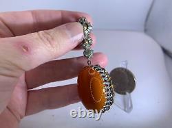 Medallion Egg Dangle Orange Bakelite 1940s Vintage Brooch Pin V-6772