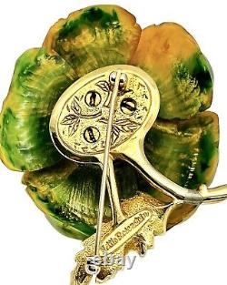 NETTIE ROSENSTEIN Carved Flower BAKELITE Diamante Vintage Brooch Pin RARE