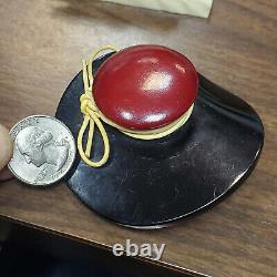 OLD Two Color BAKELITE CATALIN Black & RED HAT BROOCH Pin Shultz