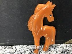 Original 1940s Vintage Bakelite Carved Pony Horse Pin