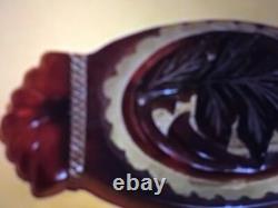 Ornate Large VINTAGE CHERRY AMBER BAKELITE CARVED FOLIAGE PIN BROOCH 3 TESTED