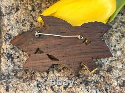 Outstanding Vintage Carved Bakelite on Wood Bird Brooch / Pin