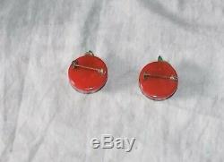 Pair Of Vintage Carved Bakelite Cherry Red Cherry Pins