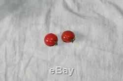 Pair Of Vintage Carved Bakelite Cherry Red Cherry Pins