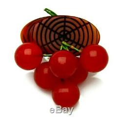 Perfect Vintage 1930s Bakelite Dangling Red Cherry Log Brooch Pin Book Piece