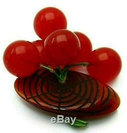 Perfect Vintage 1930s Bakelite Dangling Red Cherry Log Brooch Pin Book Piece
