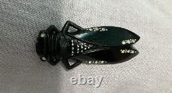 Pin Cicada Bug Vintage Cigale brooch deco Black bling rhinestones galalith