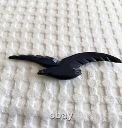 RARE 1930s Black Flying Bird Bakelite Authentic LRG C Clasp Pin Brooch Vintage