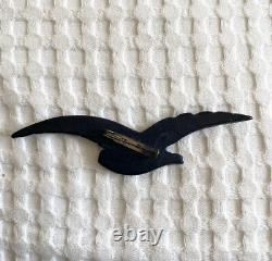 RARE 1930s Black Flying Bird Bakelite Authentic LRG C Clasp Pin Brooch Vintage