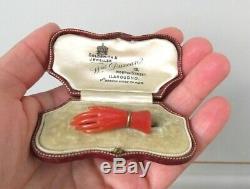 RARE- Antique Vintage Victorian Faux Coral Celluloid Bakelite Hand Brooch Pin