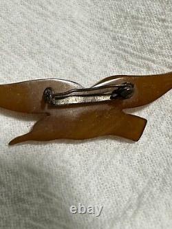 RARE Bakelite Tested 1910s Butterscotch Bird Genuine C Clasp Pin Brooch Vintage