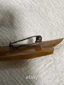 RARE Bakelite Tested 1910s Butterscotch Bird Genuine C Clasp Pin Brooch Vintage