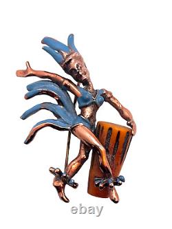 RARE Figural Vintage Enameled Dancer Brooch Bakelite Bongo Drum! Unique