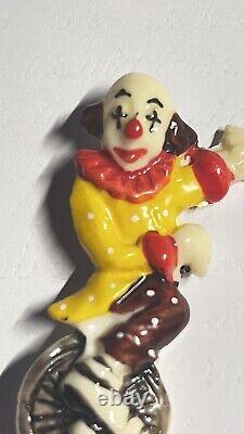 RARE VINTAGE 1940s ART DECO Clown Unicycle Yellow Red BROOCH PIN 3