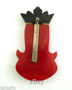 RARE Vintage 1930s Carved Black & Red Bakelite CHESS KING Heraldic Brooch PIN