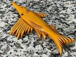 RARE Vintage Amazing Bakelite Sawtooth 4 Marlin Pin Chunky Carved with Glass Eye