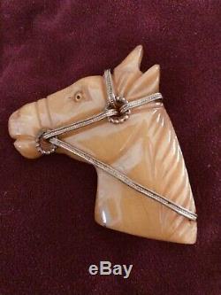 RARE Vintage Butterscotch Bakelite Horse Head Pin & Bracelet Set