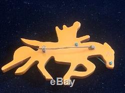 RARE Vntg Butterscotch Bakelite Indian on Horse Pulling a Travois Pin Brooch