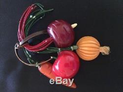 RARE vintage BAKELITE vegetable pin radish onion carrot and tomato AUTHENTIC