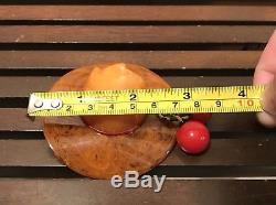 Rare 1930s -40s Vtg Bakelite Butterscotch Marbled Hat Brooch Pin with Cherries