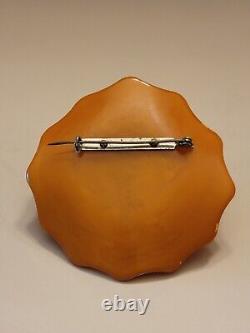 Rare 1930s Butterscotch Bakelite Gardeners Hat Brooch With Rope Trim Tested