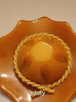 Rare 1930s Butterscotch Bakelite Gardeners Hat Brooch With Rope Trim Tested