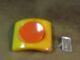 Rare Art Deco Bakelite Cog Polka Dot Orange Yellow Large Pin withCastlecliff Tag