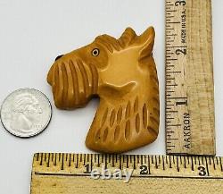 Rare Art Deco Bakelite Scottie Dog Head Brooch Scotties Butterscotch Pin