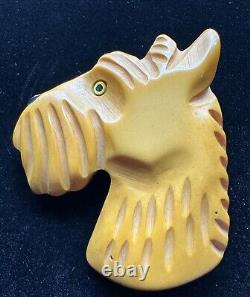 Rare Art Deco Bakelite Scottie Dog Head Brooch Scotties Butterscotch Pin