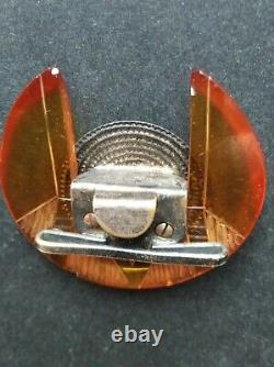 +++ Rare Art Deco Vintage Bakelite Round Carved Brooch / Pin Jewelry RARE