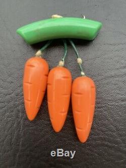 Rare Bakelite Orange Carrots Brooch Vegetable PIN