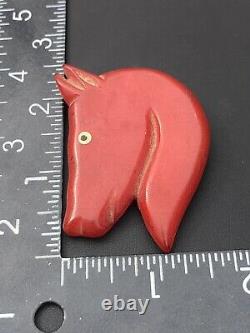 Rare Cherry Red Antique Vintage Bakelite Horse Head Brooch Pin