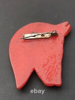 Rare Cherry Red Antique Vintage Bakelite Horse Head Brooch Pin